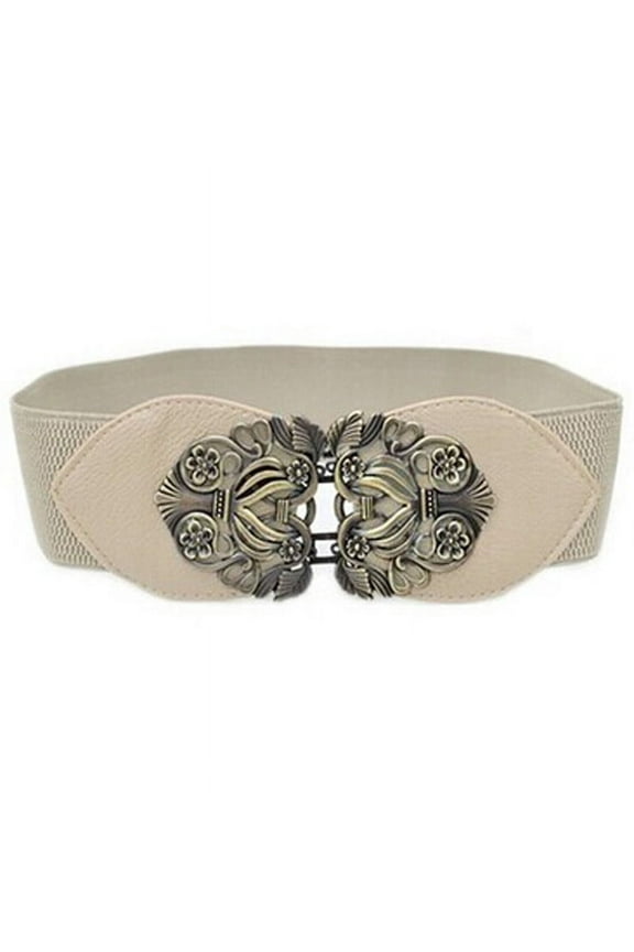 Women Canvas Belt, Elastic Wide Women Waist Waistband Belt with Rd Buckle, Fashion Belt for Dresses And Pants, Decorative Adjustable Cincher Beige