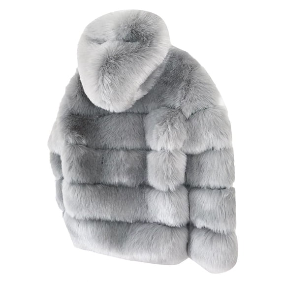 Baberdicy Women Coat Women Faux Mink Winter Hooded Faux Jacket Warm Thick Outerwear Jacket Womens Winter Coats Grey