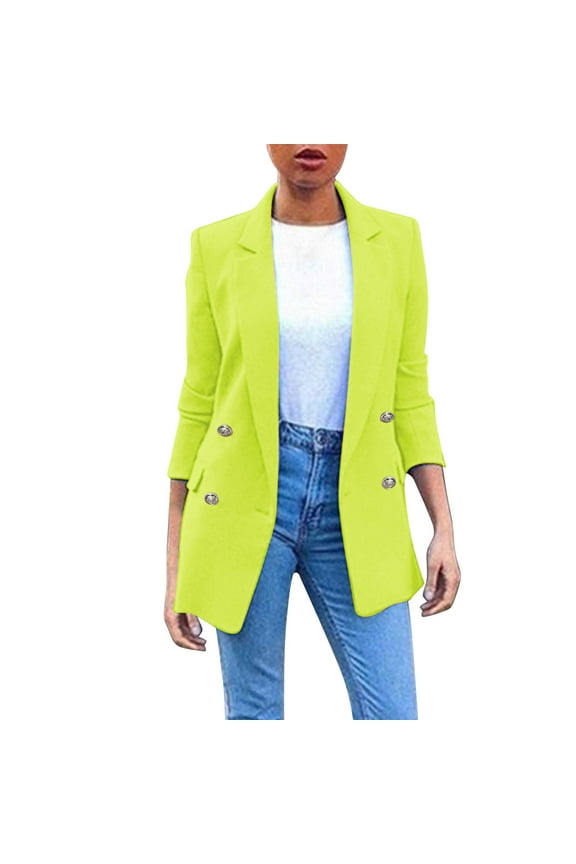 Blazers for Women, Womens Casual Pocket Office Blazer Draped Front Cardigan Jacket Work Suit Womens Blazer Yellow L