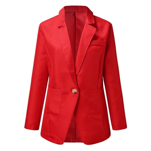 Baberdicy Women Coat Womens Casual Solid Long Sleeve Lapel Button Pocket Loose Jacket Office Coat Womens Blazer Red