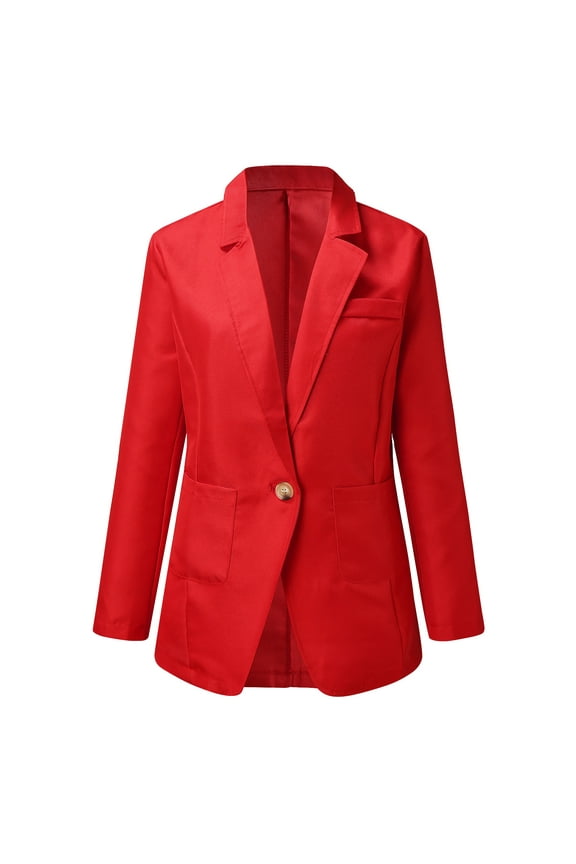 Women Coat Womens Casual Solid Long Sleeve Lapel Button Pocket Loose Jacket Office Coat Womens Blazer Red