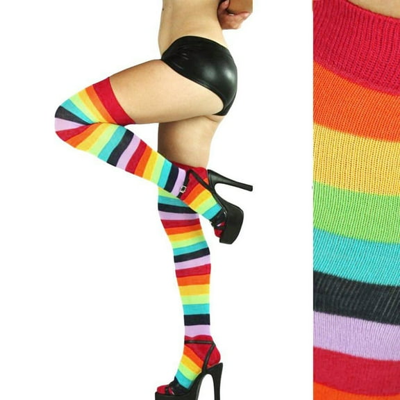 Baberdicy Women Rainbow Winter Warm Cable Long Boot Socks Over Knee Thigh High Stockings