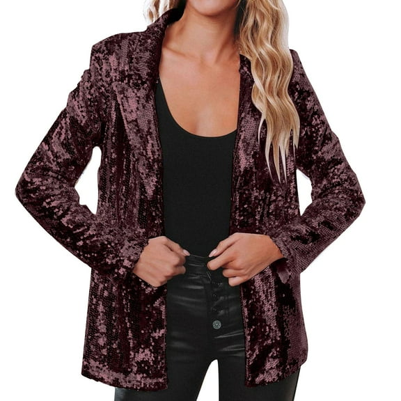 Baberdicy Women Sequins Blazers for Women Sequin Jacket Casual Long Sleeve Glitter Party Shiny Lapel Rave Outerwear Coat Blue Wine Acrylic
