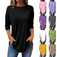 thumbnail image 1 of Baberdicy Women Shirts Dressy Casual Women's Tops 3/4 Sleeve Round Neck Solid Color Casual Basic Tees for Summer, Pink, 3Xl, 1 of 7