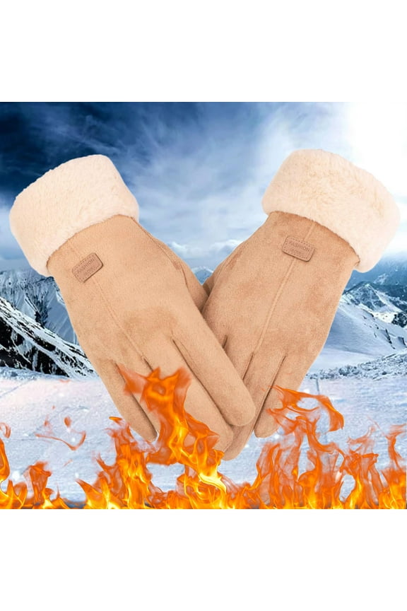 Women Ski Gloves, Touchscreen Knit Gloves for Women, Cold Weather Warm Winter Gloves for Driving And Texting, Suede Leather Thermal Cable Elastic Gloves with Cuff Khaki