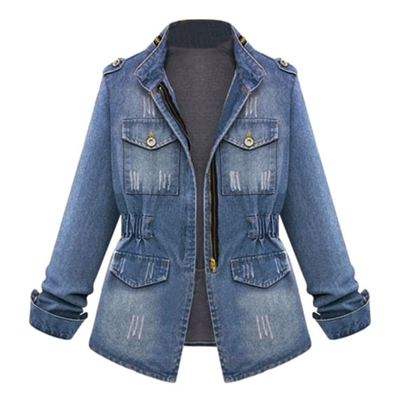 Baberdicy Women Top Denim Ladies Coat Plus Jeans Womens Chain Oversize Size Jacket Casual Pocket Women Suits Sets Cardigan for Women ( Blue S )