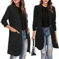 thumbnail image 1 of Baberdicy Women's 3/4 Sleeve Trench Coat, Long Slim Fit Blazer with Pocket And Lapel , 3/4-Sleeve Blazer Coat, Mid-Length Office Jacket, Casual Suit Black L, 1 of 2