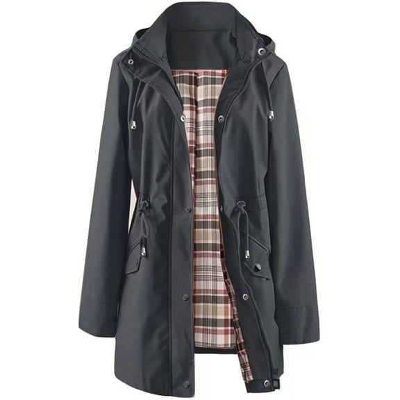 Baberdicy Women's Belted Hooded Rain Coat, Cinched-Waist Shell, Rainy Campus & Commute , Belted Hooded Rain Coat, Cinched-Waist Shell, Hiking Layer Dark Gray S