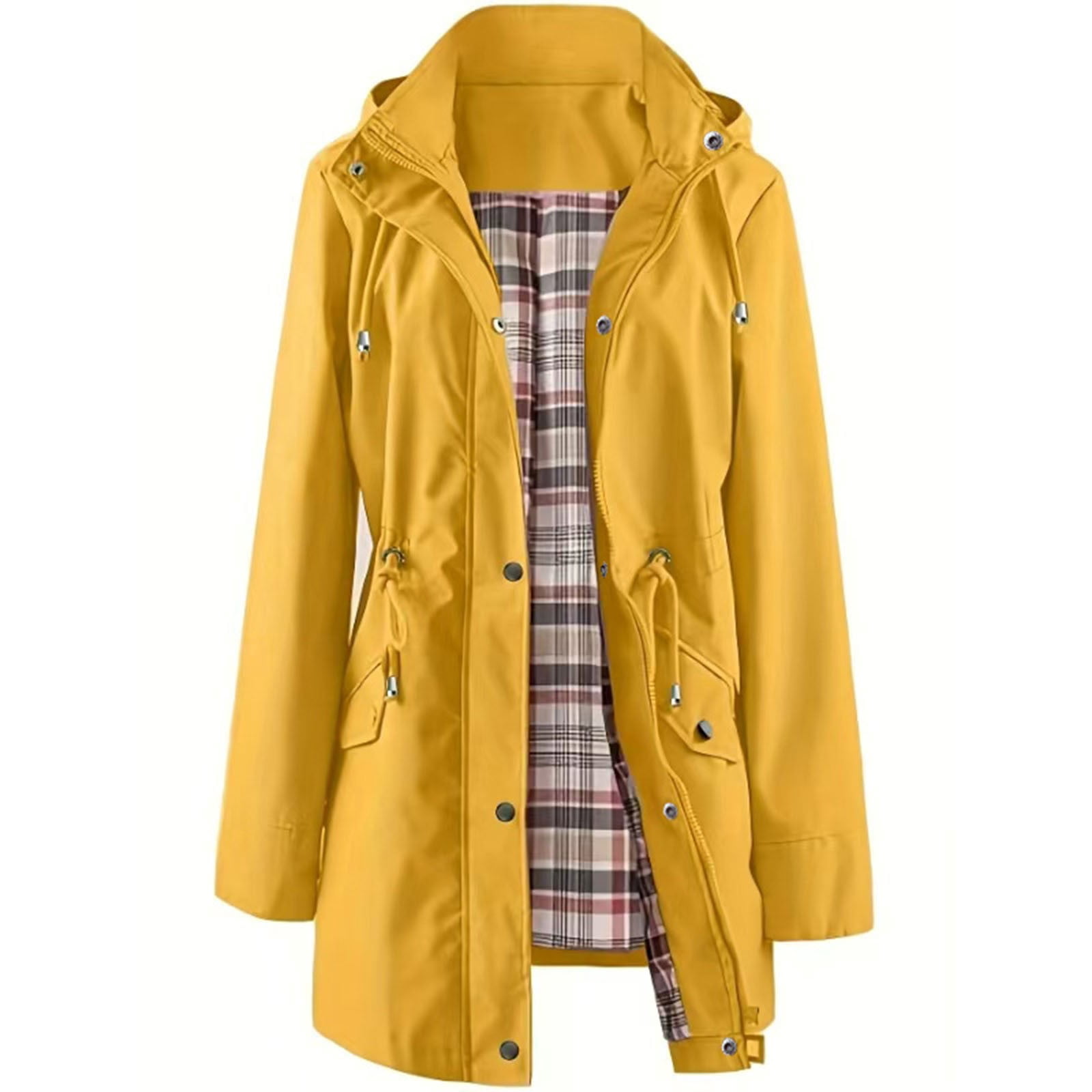 Baberdicy Women's Belted Hooded Rain Coat, Cinched-Waist Shell, Rainy ...