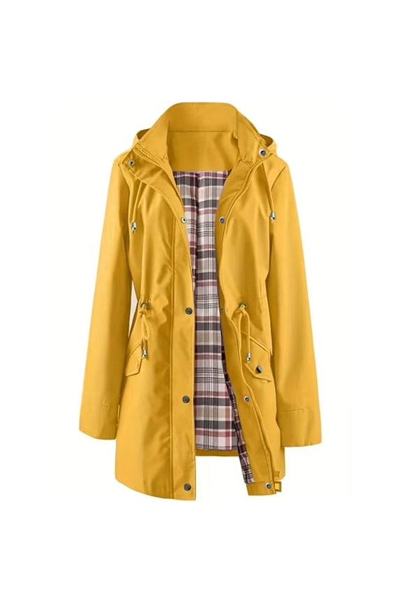Women's Belted Hooded Rain Coat, Cinched-Waist Shell, Rainy Campus & Commute , Belted Hooded Rain Coat, Cinched-Waist Shell, Hiking Layer Yellow S