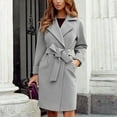 thumbnail image 1 of Baberdicy Women's Belted Wool Coat, Slim Fit Lapel Trench Overcoat for Elegance , Belted Wool Coat, Notch-Collar Long Jacket, Winter Overcoat Grey S, 1 of 5