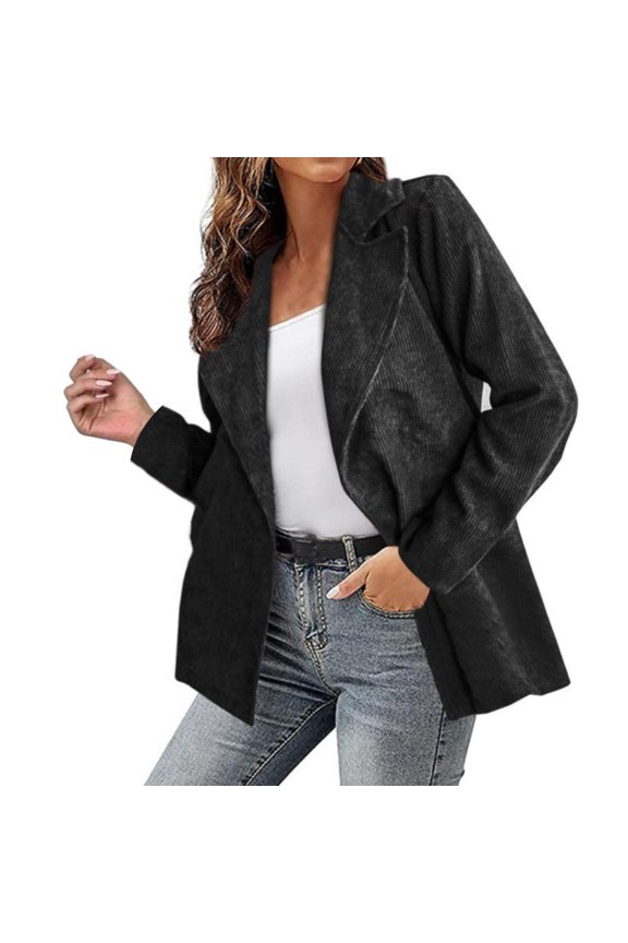 Women's Blazer Style Jacket, Solid Color Casual Open Front Knit Cardigan , Solid Blazer Cardigan, Open-Front Suit Jacket, Minimalist Work Topper Black M