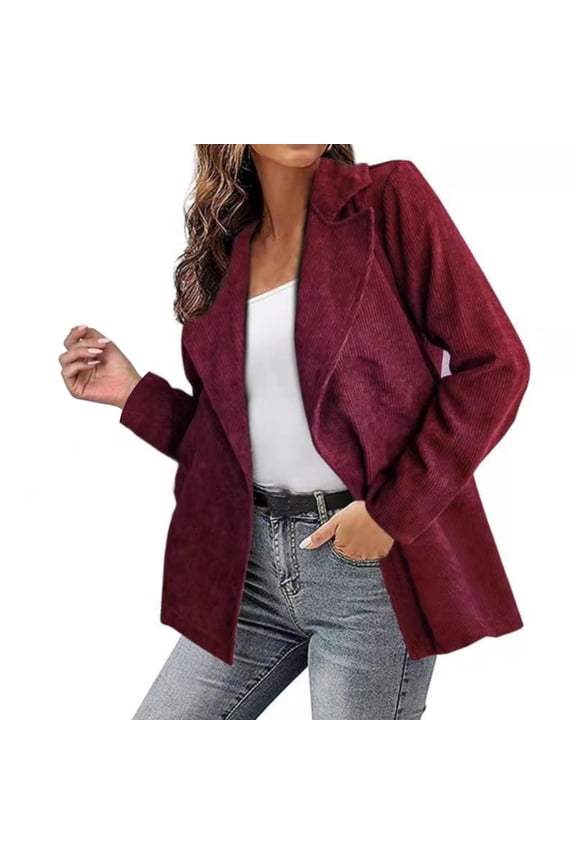 Women's Blazer Style Jacket, Solid Color Casual Open Front Knit Cardigan , Solid Blazer Cardigan, Open-Front Suit Jacket, Minimalist Work Topper Red1 M