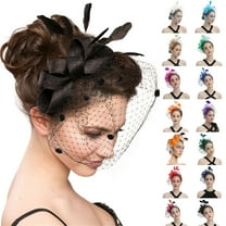 Baberdicy Women's Bow Fascinator with Veil Netting, Top Hat Style Headpiece for Wedding Church Tea Party, Elegant Feather Hair Clip,A Fits All – Gift Ready