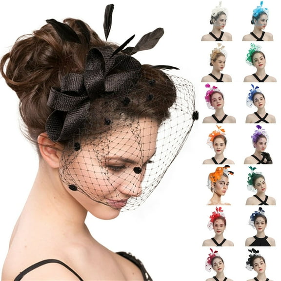 Baberdicy Women's Bow Fascinator with Veil Netting, Top Hat Style Headpiece for Wedding Church Tea Party, Elegant Feather Hair Clip,Hot Pink Fits All – Gift Ready