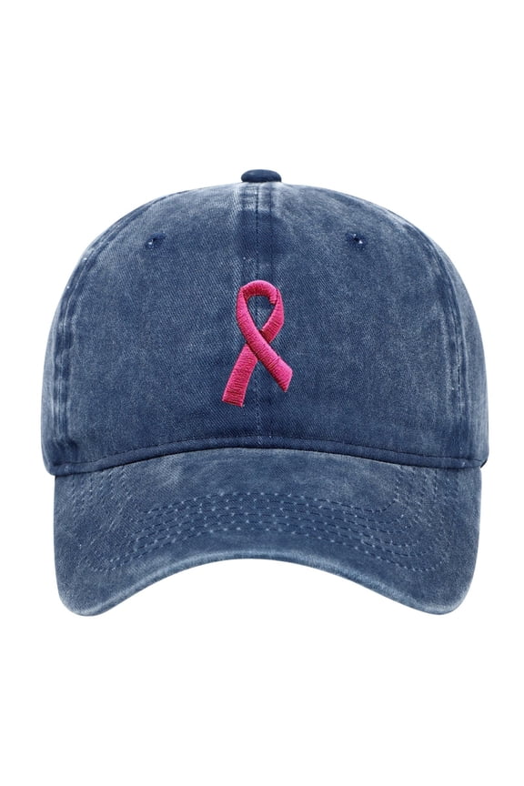 Women's Breast Cancer Hat Embroidered Adjustable Cap, Navy One Size