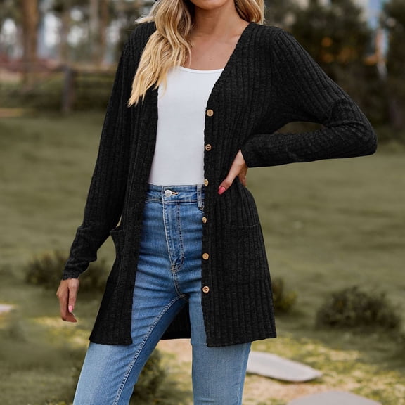 Baberdicy Women's Brushed Solid Cardigan, Long-Sleeve Open-Front Jacket, Autumn Walks & Lounging , Brushed Solid Cardigan, Fall Winter Layer, Relaxed Knit Black S