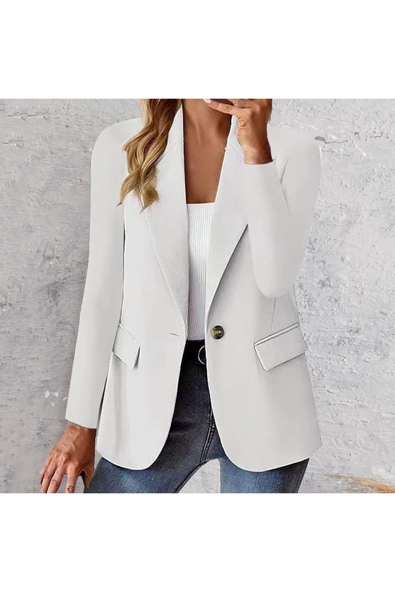 Women's Button-Down Cardigan Blazer, Solid Long-Sleeve Jacket, Smart-Casual Office & Dinner , Button-Front Blazer Cardigan, Solid Office Jacket, Casual Suit White S