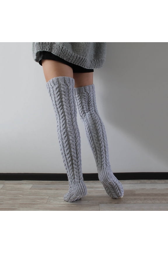 Women's Cable Knit Socks - Extra Long Boot Style - Thigh High Warmth - Winter Essential - Soft Wool Blend - High Stockings for Womens Cable Knit Extra Long Boot Socks Grey,One Size