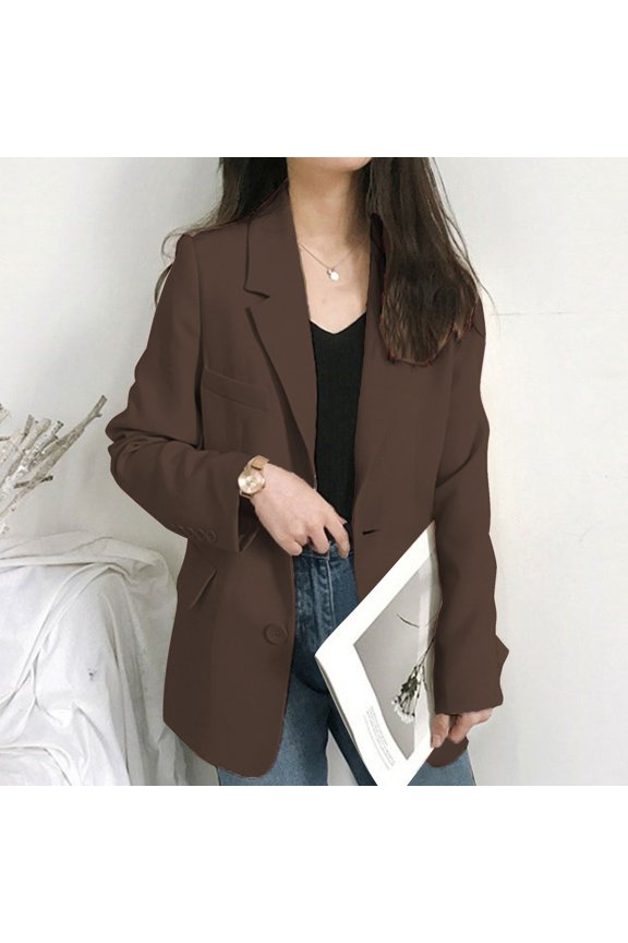 Women's Casual Blazer, Office Smart Long Sleeve Suit Jacket , Women's Blazer Jacket, Solid Office Coat, Professional Layer Coffee 3Xl