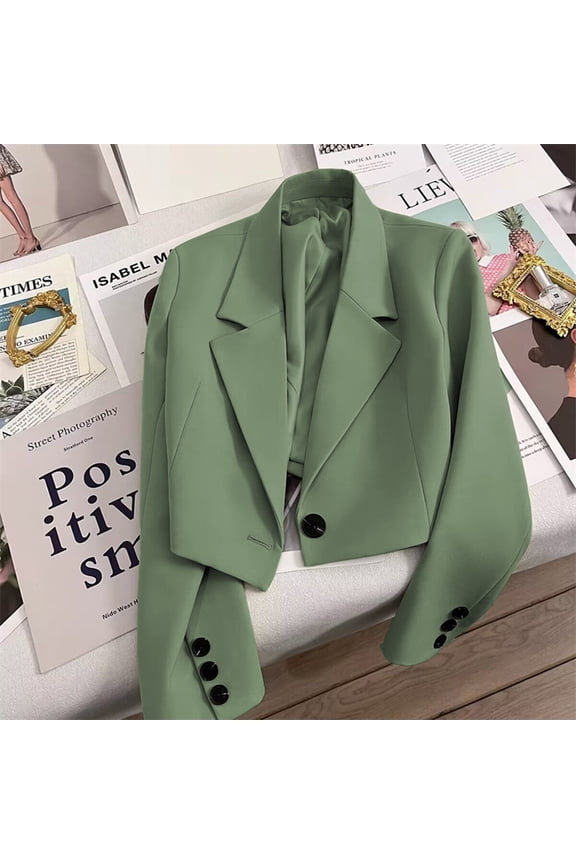 Women's Casual Blazer, Office Smart Long Sleeve Suit Jacket , Women's Blazer Jacket, Solid Office Coat, Professional Layer Green Xxl