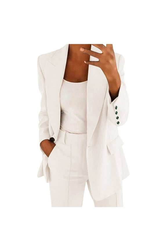 Women's Casual Blazer, Solid Color with Contrast Panel Pocket Detail , Color-Block Blazer, Patch-Pocket Office Jacket, Casual Suit White M