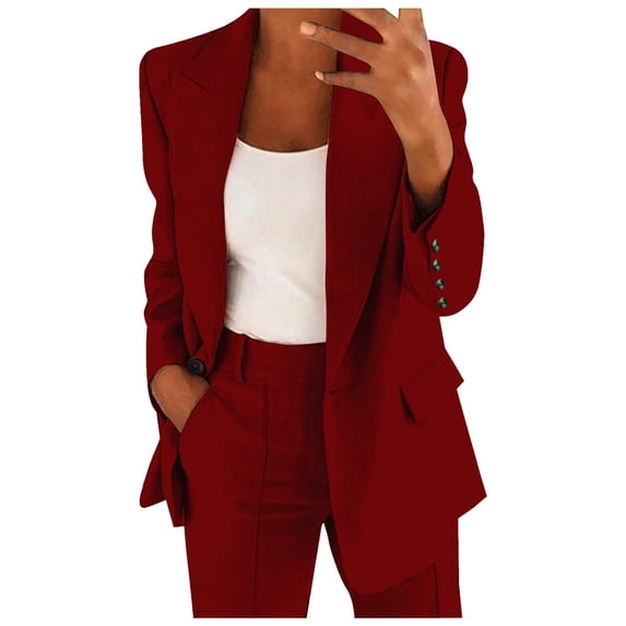 Baberdicy Women's Casual Blazer, Solid Color with Contrast Panel Pocket Detail , Color-Block Blazer, Patch-Pocket Office Jacket, Casual Suit Wine 4Xl