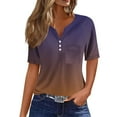 thumbnail image 1 of Baberdicy Women's Casual Button-Down - Short Sleeve V-Neck - Pocket Detail - Loose Fit Daily Top (Coffee | 3XL), 1 of 5