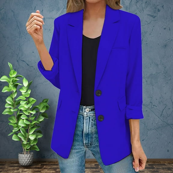 Baberdicy Women's Casual Suit Jacket, Lapel Long-Sleeve Blazer, Office Work & Job Interview , Tailored Office Blazer, Solid Business Jacket, Minimalist Work Coat Blue1 L