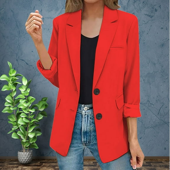 Baberdicy Women's Casual Suit Jacket, Lapel Long-Sleeve Blazer, Office Work & Job Interview , Tailored Office Blazer, Solid Business Jacket, Minimalist Work Coat Red1 M