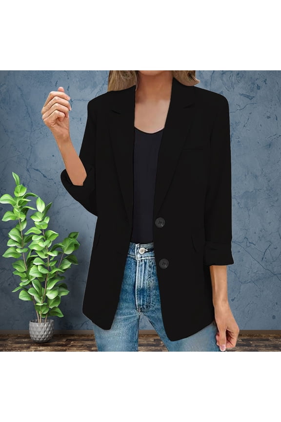 Women's Casual Suit Jacket, Lapel Long-Sleeve Blazer, Office Work & Job Interview , Tailored Office Blazer, Solid Business Jacket, Minimalist Work Coat Black 3Xl