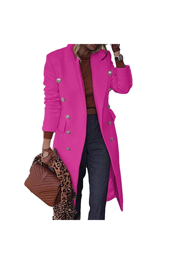 Women's Coat Women's Faux Wool Thin Coat Jacket Trench Long Jacket Ladies Slim Long Elegant Soft Warm Outwear Casual Solid Coat Womens Winter Coats Hot Pink