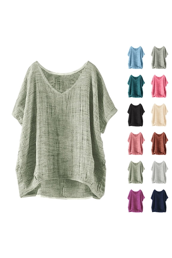 Women's Cotton Linen Solid Long Sleeve Shirts Stand Collar Casual Loose Fit Blouses Oversized Tunic Tops, Pink M