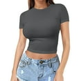 thumbnail image 1 of Baberdicy Women's Crop Top T-Shirt - Summer Thin Round Neck Short Sleeve Pullover, Fashion Tight Fit Belly Shirt for Girls (C | XL), 1 of 7