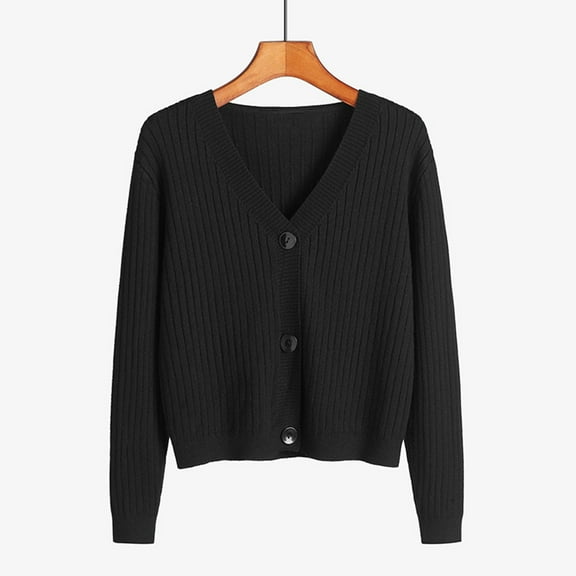 Baberdicy Women's Cropped Knit Cardigan, V-Neck Slim Sweater, Petite Layer & Office Ac , Cropped Knit Cardigan, Slim Short Sweater, Petite Layer Black One Size
