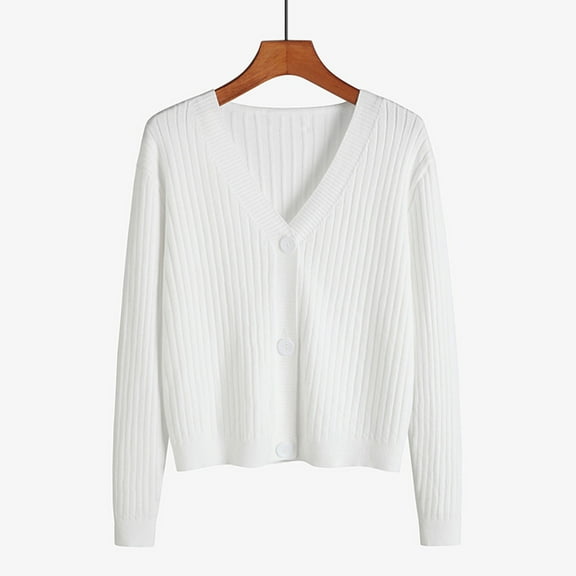 Baberdicy Women's Cropped Knit Cardigan, V-Neck Slim Sweater, Petite Layer & Office Ac , Cropped Knit Cardigan, Slim Short Sweater, Petite Layer White One Size