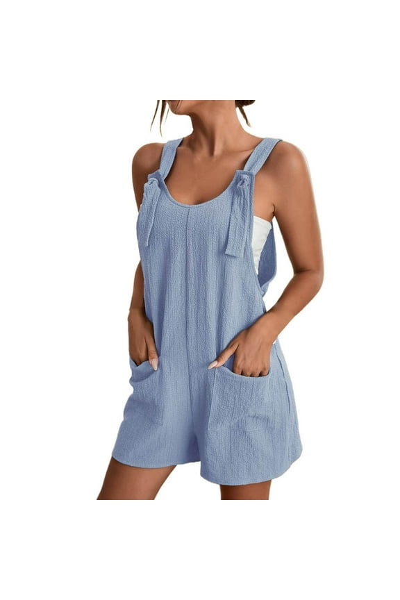 Women's Denim Overalls Shorts Clearance! Beach Vacation Clothes for Women Blue L