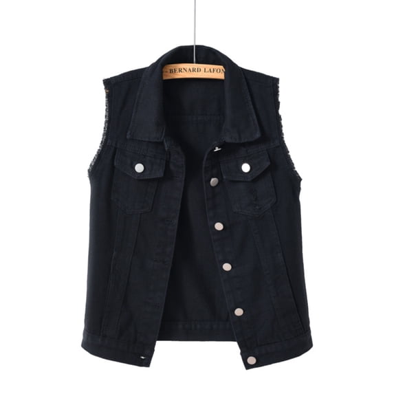 Baberdicy Women's Denim Vest, Sleeveless Oversized Shirt Jacket for Layering , Sleeveless Denim Shirt, Casual Vest Jacket, Relaxed Layer Black 6Xl
