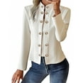 thumbnail image 1 of Baberdicy Women's Double Breasted Blazer - Summer Long Sleeve Tailored Stand Collar Jacket, Slim Fit Office Wear Lightweight Suit Coat (White | S), 1 of 9