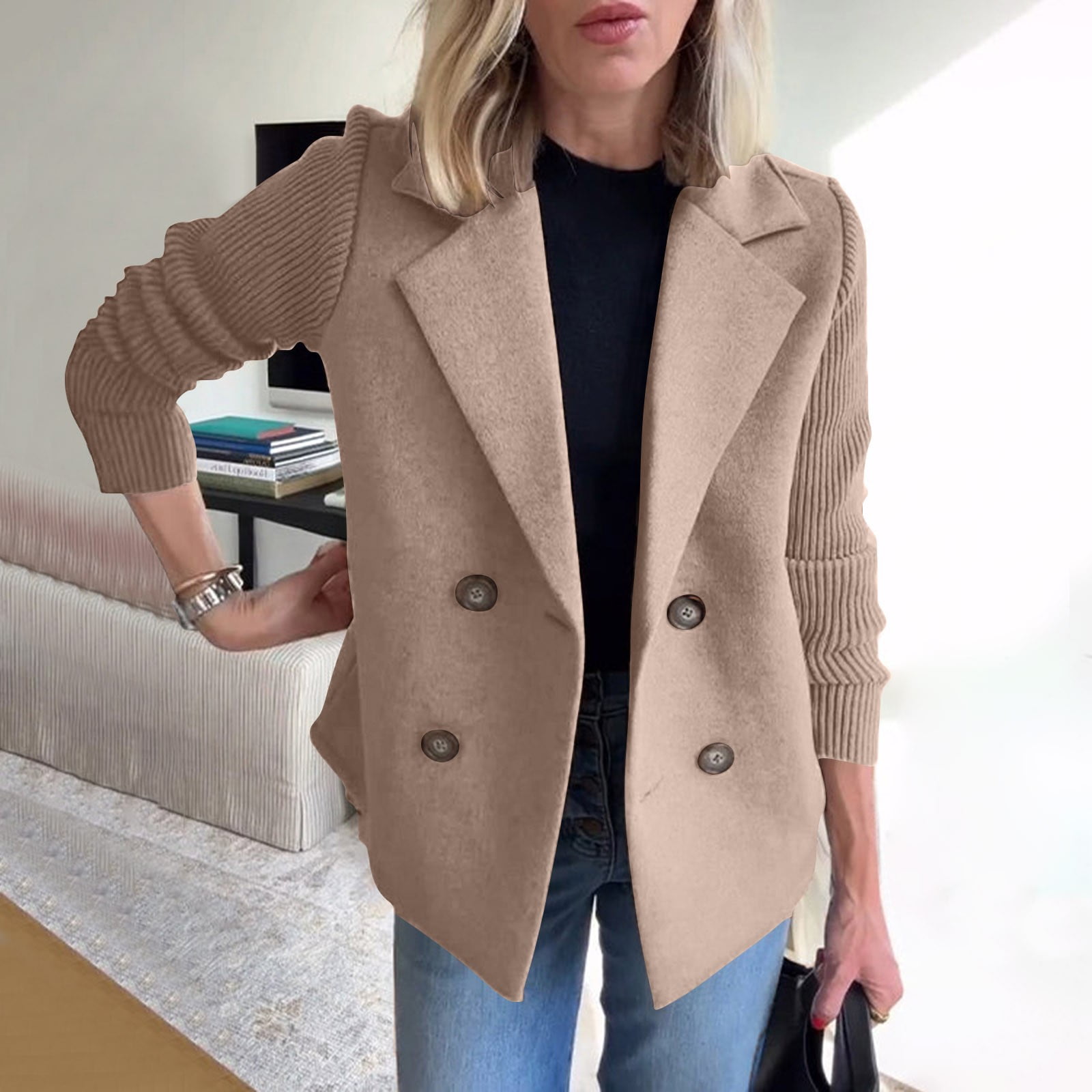 Slim bow double breasted knit coat  7398 main image 0
