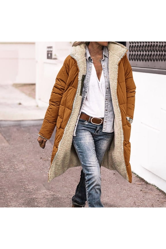 Women's Double Faced down Jacket, Fashionable Warm Winter Long Sleeve Hooded Coat , Reversible Hooded down Coat, Winter Warmth Puffer, Two-Tone Layer Brown L