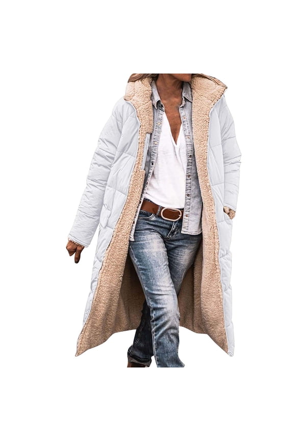 Women's Double Faced down Jacket, Fashionable Warm Winter Long Sleeve Hooded Coat , Reversible Hooded down Coat, Winter Warmth Puffer, Two-Tone Layer White M