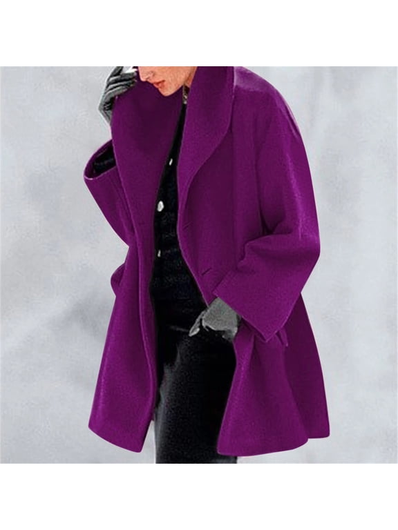 Women's Double-Faced Wool Hooded Coat, Long Sleeve Tweed Overcoat , Double-Face Wool Hooded Coat, Toggle Jacket, Winter Warmth Purple Xxl