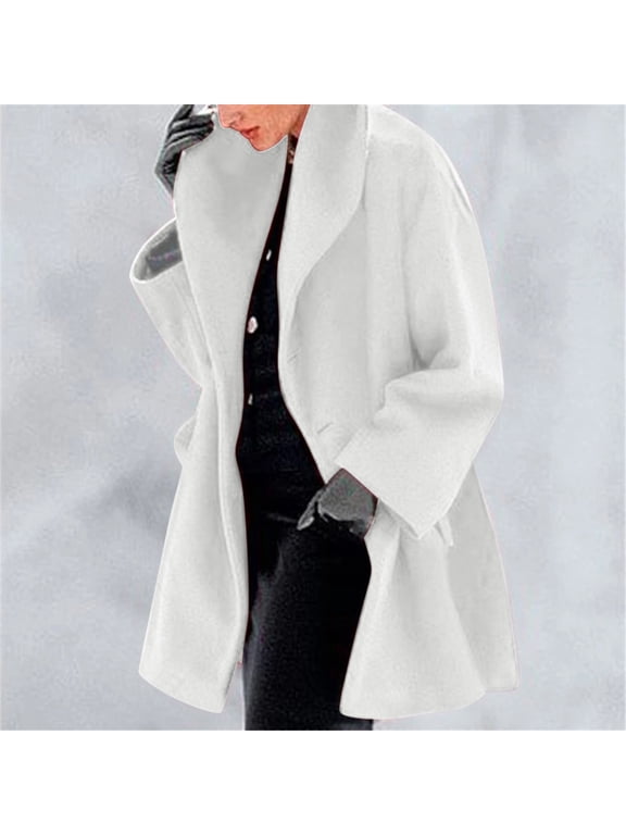 Women's Double-Faced Wool Hooded Coat, Long Sleeve Tweed Overcoat , Double-Face Wool Hooded Coat, Toggle Jacket, Winter Warmth White L