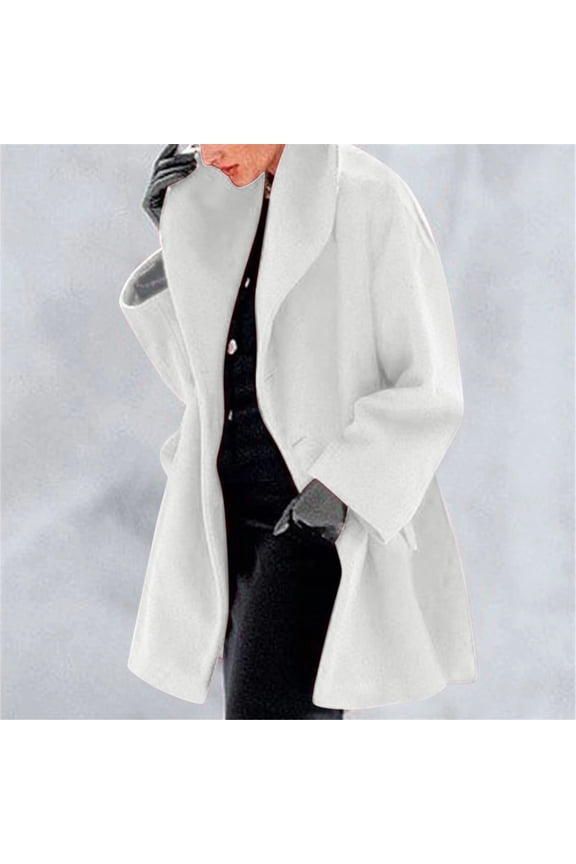 Women's Double-Faced Wool Hooded Coat, Long Sleeve Tweed Overcoat , Double-Face Wool Hooded Coat, Toggle Jacket, Winter Warmth White L