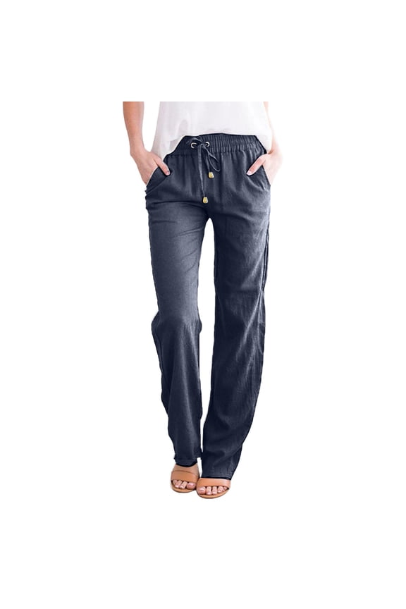 Women's Elephant Pants Women's Casual Pants Solid Cotton and Pants with Pocket Long Pants Women's Wide Leg Pants Navy S-3Xl