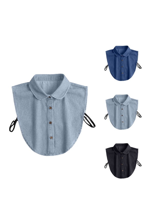 Women's False Jean Collar, Layering Dickey for Tops, Denim Fashion Accessory Light Blue Universal Fit