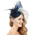 thumbnail image 1 of Baberdicy Women's Fascinator - Feather Flower Headband - Wedding/Church Hat - Cocktail Party Hair Clip - Elegant Mesh Design - Gift Ready Navy,One Size, 1 of 3