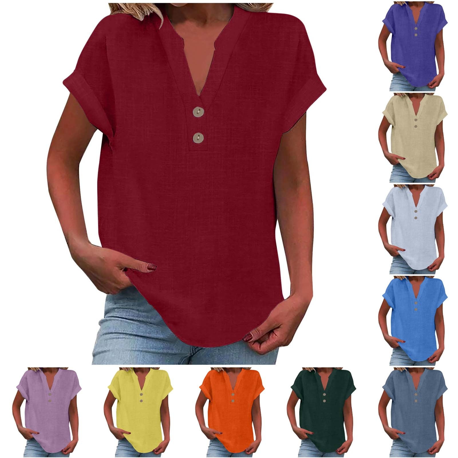 Baberdicy Women's Fashion Casual V Neck Button down Short Sleeve Tops ...