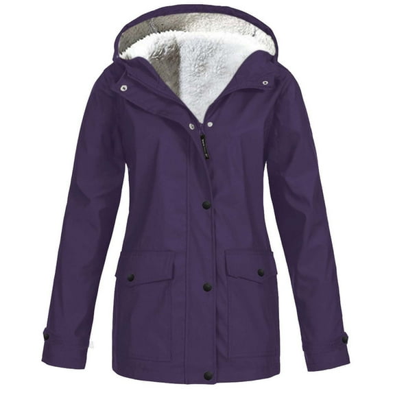Baberdicy Women's Fleece-Lined Rain Jacket, Winter Hiking Coat, Cold-Weather Commute , Fleece-Lined Rain Jacket, Winter Hiking Shell, Warmth Coat Purple Xl